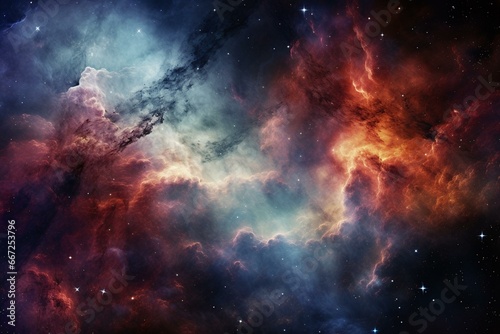 Nebula and galaxy in profound celestial space. Generative AI photo