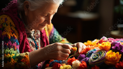 The art of mending: A skilled individual repairing a cherished hand-knitted heirloom, highlighting the longevity of these creations