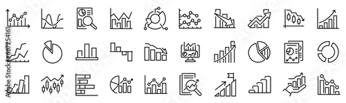 Set of 30 outline icons related to charts. Linear icon collection. Editable stroke. Vector illustration