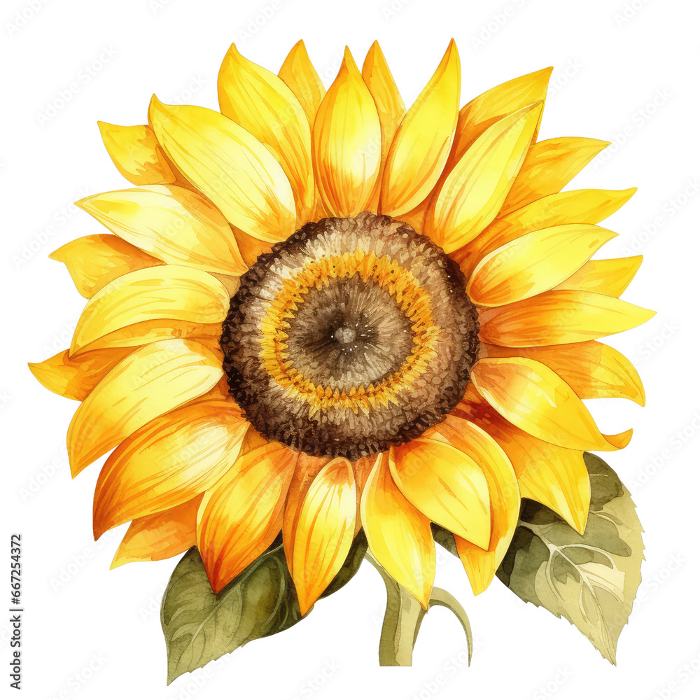 Naklejka premium Watercolor Sunflower hand drawn illustration, yellow isolated on white background
