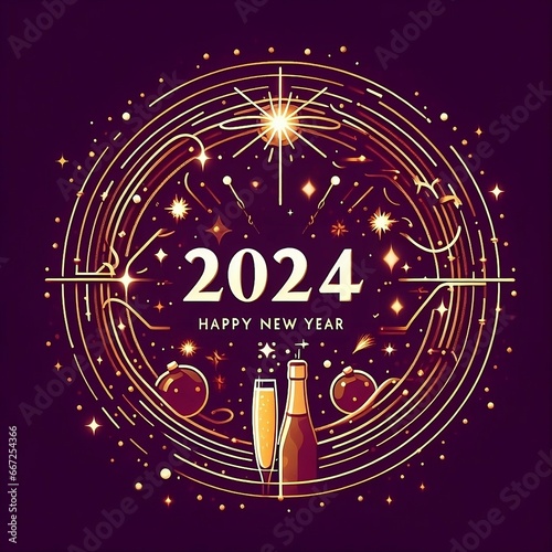 2024 Happy New Year Background Design. Greeting Card, Banner, Poster. Vector Illustration created with generative ai