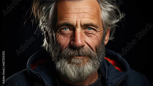Portrait of smiling mature man standing on background. Man portrait illustration. Generative AI