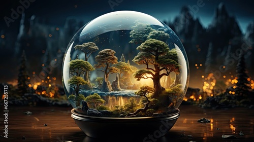 Concept design for Global warming and preserving life on Earth. Christmas snow globe. Generative AI