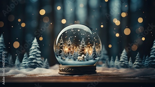 Empty snow globe Christmas background. Christmas snow globe. Generative AI