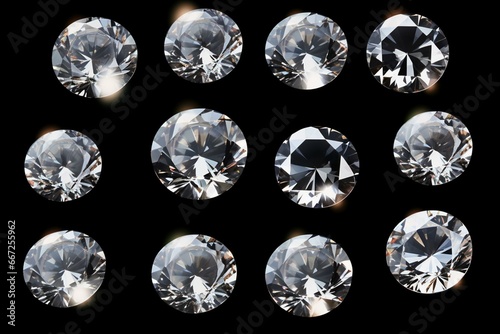 Numerous gleaming diamonds arranged neatly on a plain white background. Generative AI