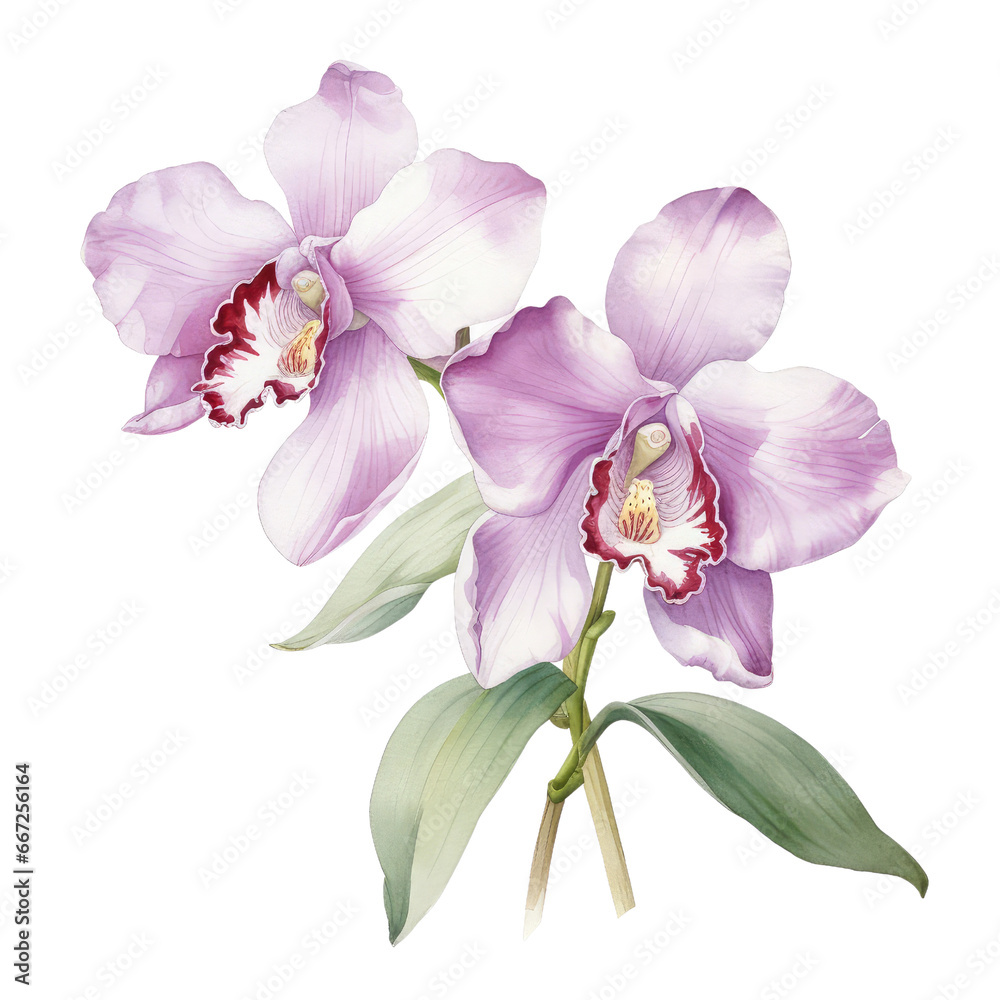 Obraz premium Orchid Watercolor hand drawn Illustration on White Background