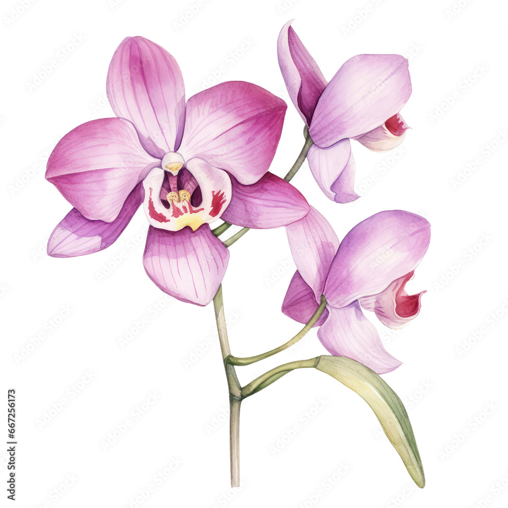 Fototapeta premium Orchid Watercolor hand drawn Illustration on White Background