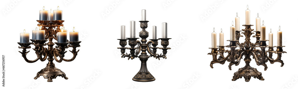 Collection of holder with candle on a transparent background, generative ai Collection of holder with candle on a transparent background, generative ai