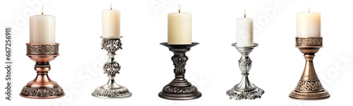 Collection of holder with candle on a transparent background, generative ai