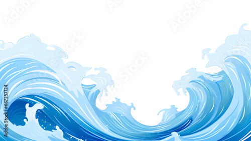 Blue curves and the waves of the ocean water splash drawing, isolated on transparent background. Generative AI