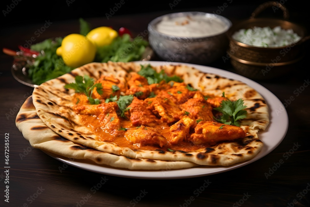Ein Teller mit würzigem Chicken Tikka Masala Ein Teller mit würzigem Chicken Tikka Masala