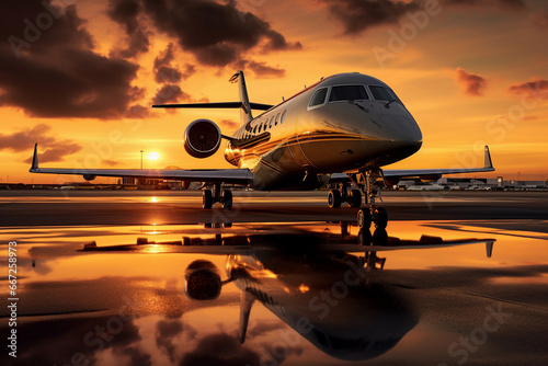 A gold toned business jet. photo