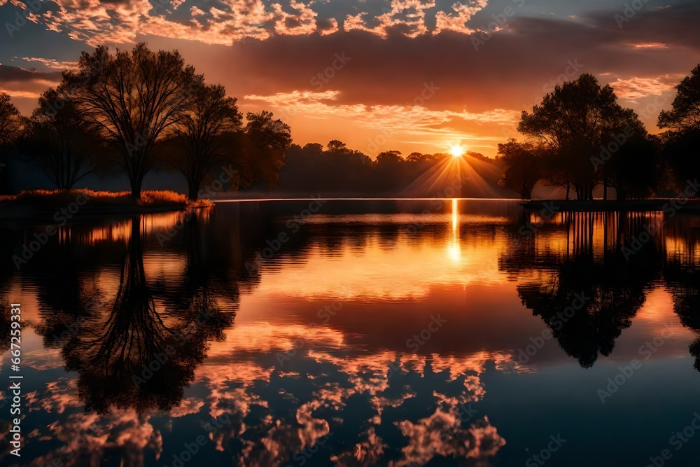 beautiful sunset on Lake