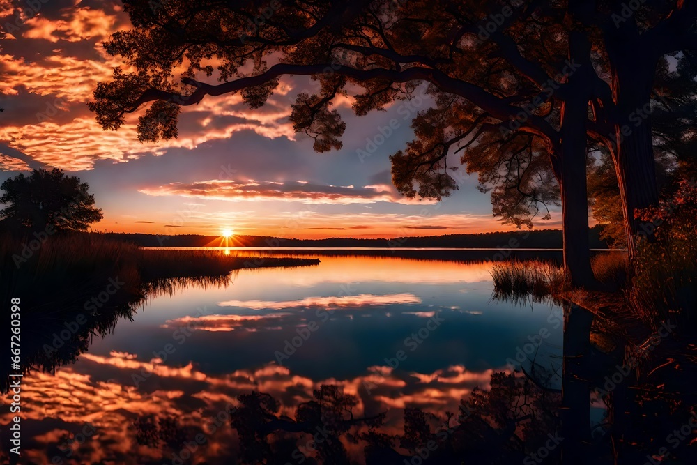 beautiful sunset on Lake  
