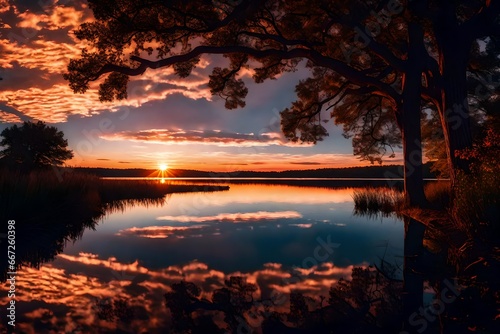 beautiful sunset on Lake  