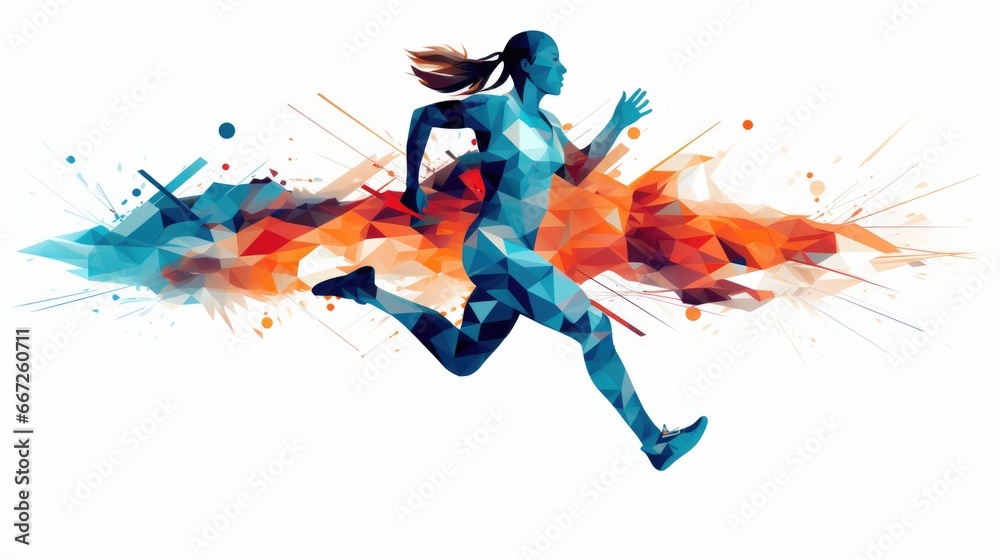 Geometric running man in vector on white background