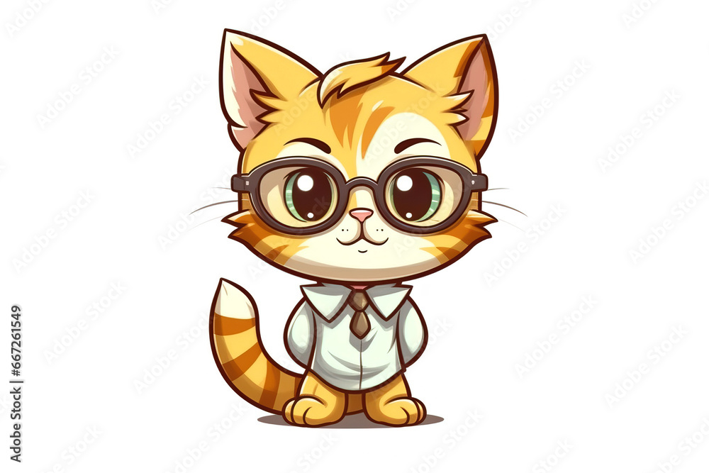 Smart Cat Character with Glasses Illustration