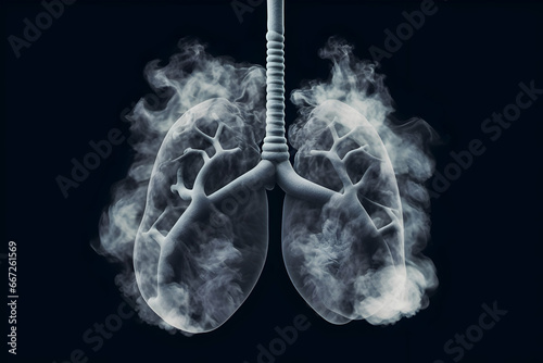 Photo human lungs and bronchi made of smoke on a black background. photo