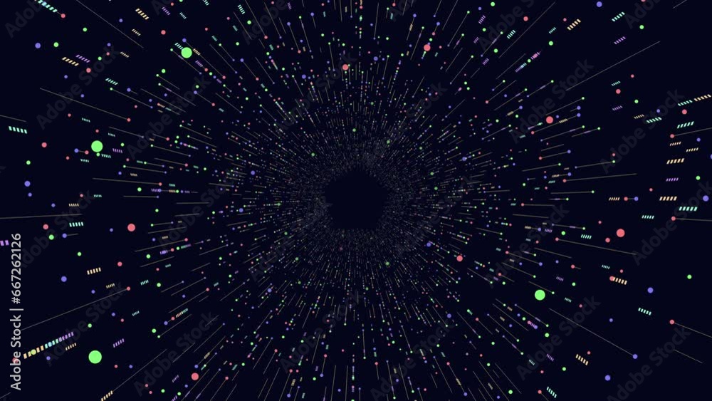 Colorful dots arranged in a spiral pattern creating a spinning vortex. The dots move in a clockwise direction, forming a mesmerizing visual effect