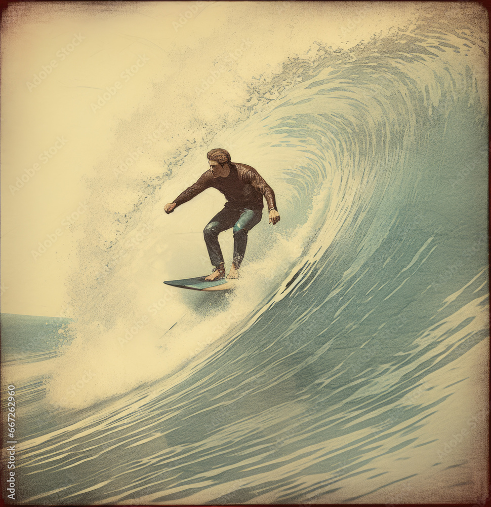 A surfer on a surfboard riding a wave.