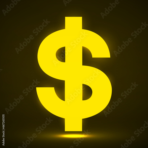 Neon symbol dollar. Usd currency symbol. Vector illustration