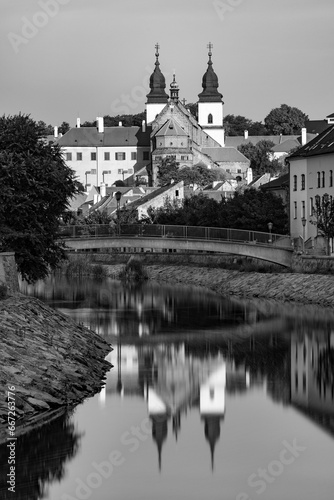 An unconventional view of St. Procopius Basilica in Trebic, Czech Republic