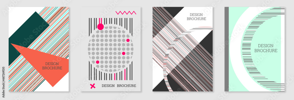 Set of cover design in Memphis style. Geometric design, abstract background. Fashionable bright cover, banner, poster, booklet. Creative colors. Set of cover design in Memphis style. Geometric design, abstract background. Fashionable bright cover, banner, poster, booklet. Creative colors.