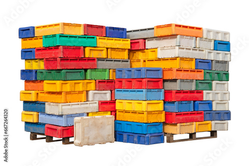 Plastic boxes for raw fish. Isolated background.