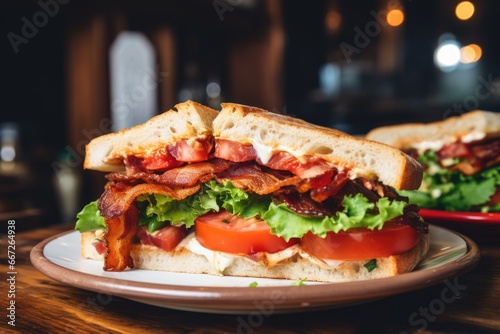 Classic BLT Sandwich with Fresh Lettuce, Tomato, and Crispy Bacon on Toasted Bread