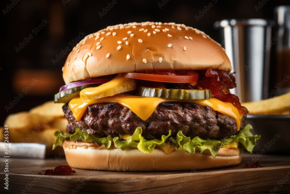 Classic American Cheeseburger with Juicy Patty and Fresh Toppings