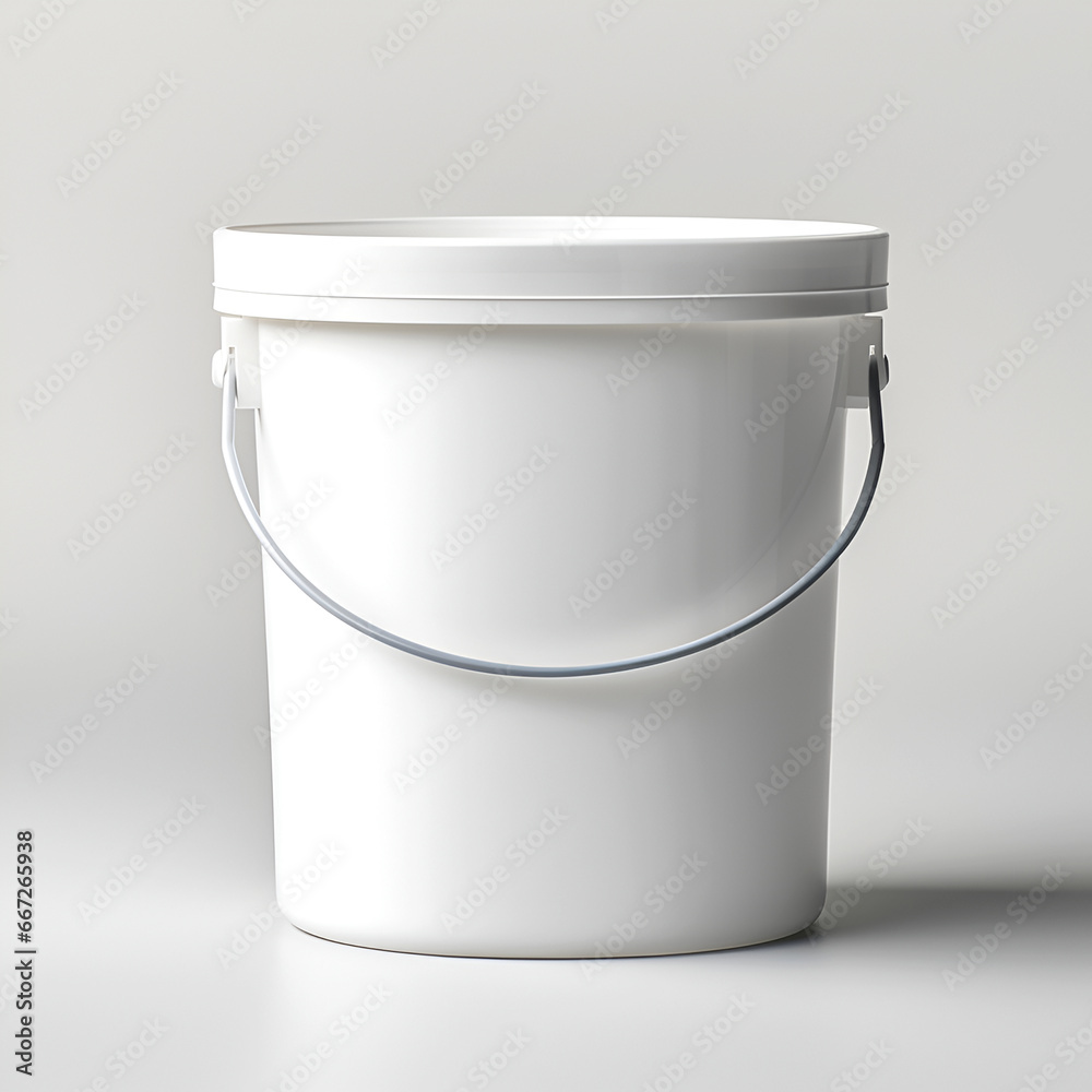 White plastic bucket with lid on a white background.. - obrazy, fototapety, plakaty 