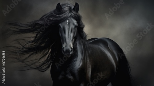 Portrait of a black horse representing the spirit of the wild. photo