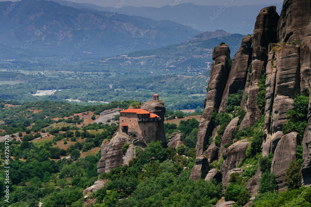 View of the Meteora monasteries. Kalambaka. Greece. UNESCO World Heritage List.