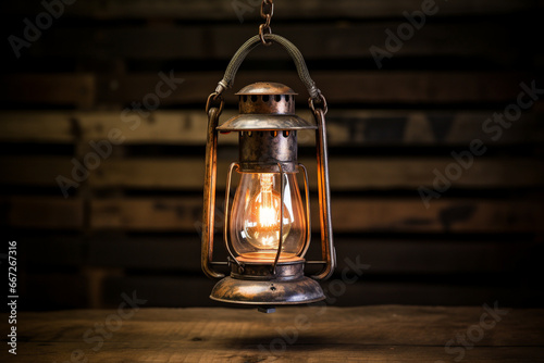 Vintage Barn Lantern With Palettes in the Background © Stock Habit