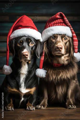 Hunde mit Weihnachtsmütze