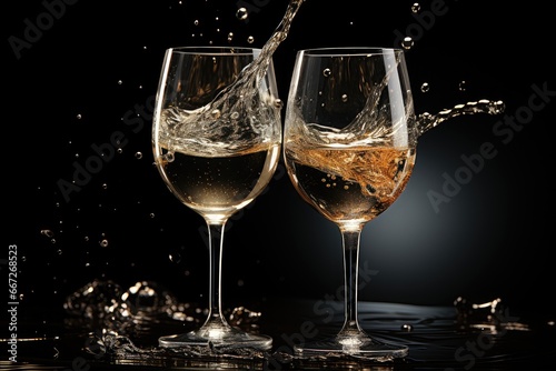 Two glasses of champagne. Merry Christmas and Happy New Year concept.