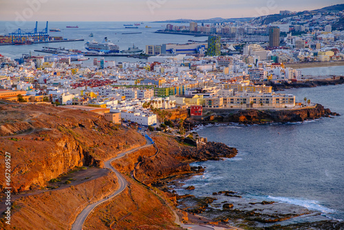 Aerial view on the beach Las Canterals and the city Las Palmas de Gran Canaria, Spain.
