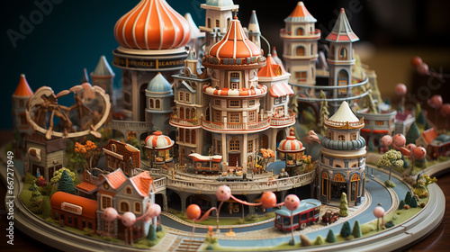 Polymer clay fairground: A miniature fairground scene crafted entirely from polymer clay, capturing the magic of a carnival