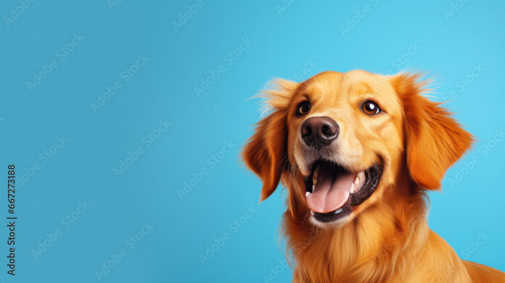 Smiling Happy Golden Retriever in Studio Photoshoot: Adorable Pet Portraits with Copy Space