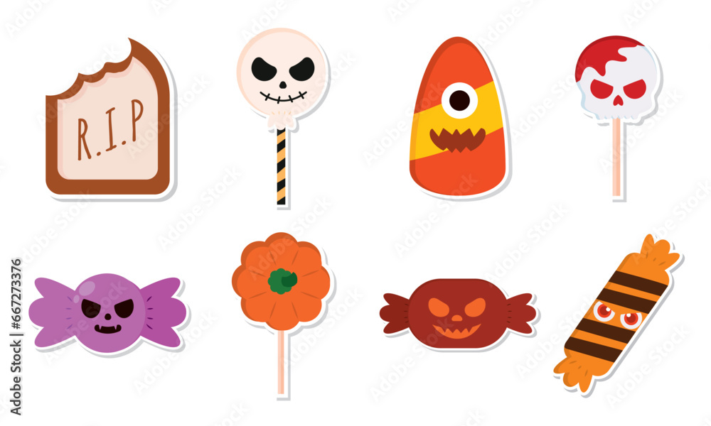 Fototapeta premium Set of cute halloween candies icons Vector