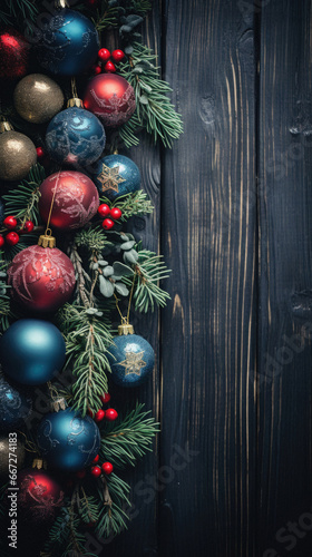 Christmas decorations and balls, holiday background.