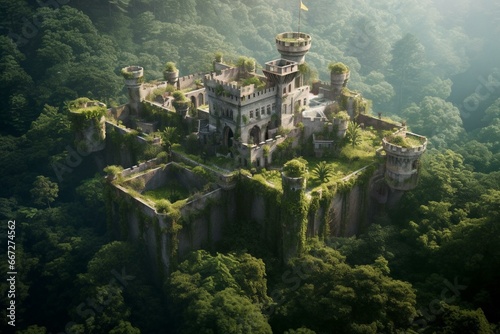 a historic fortress hidden within the forest. Generative AI