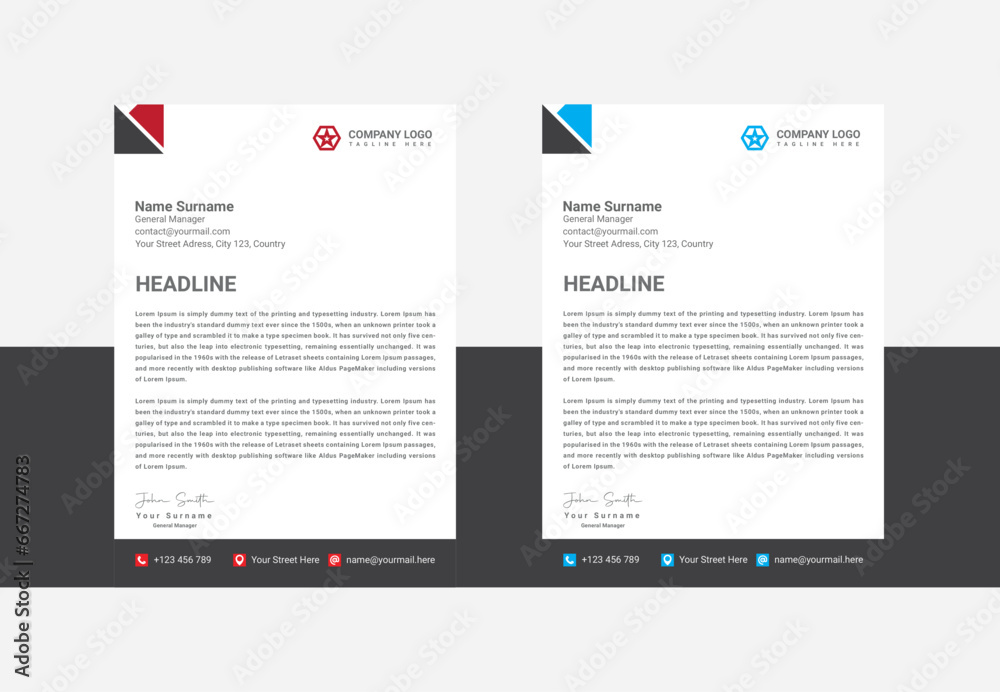 Red and Blue stylish letterhead template design
