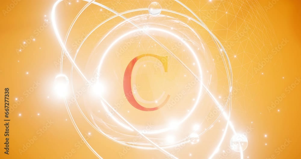symbol of ascorbic acid - vitamin c. orbiting atoms, polygonal grid as a symbol of vitamin protection, natural antioxidant, 3d rendering