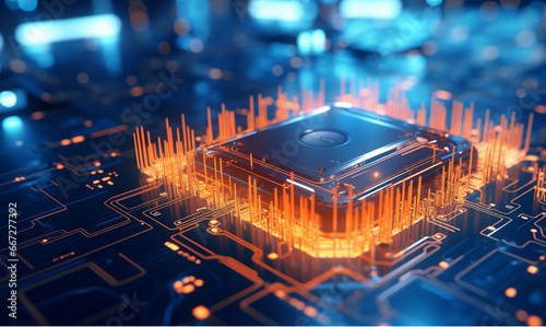 Circuit board close up. Electronic computer background. 3d rendering
