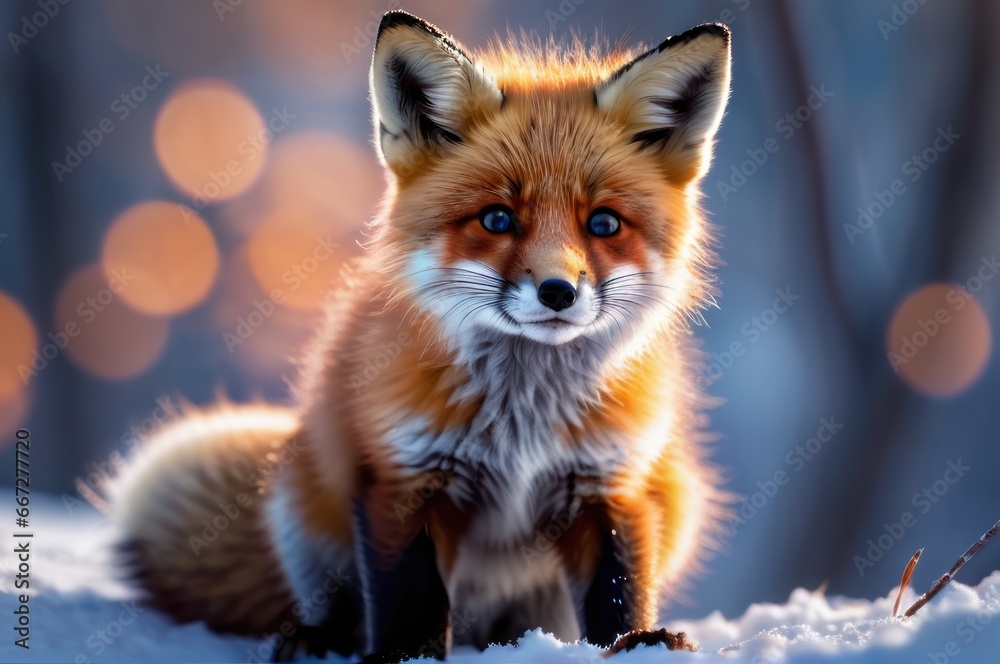Red fox in winter on snow. Vulpes vulpes.