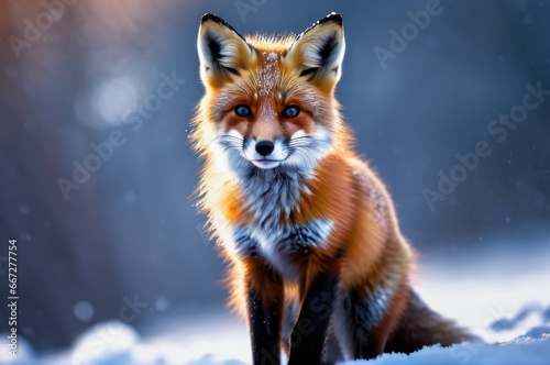 Red fox in winter on snow. Vulpes vulpes. © useful pictures