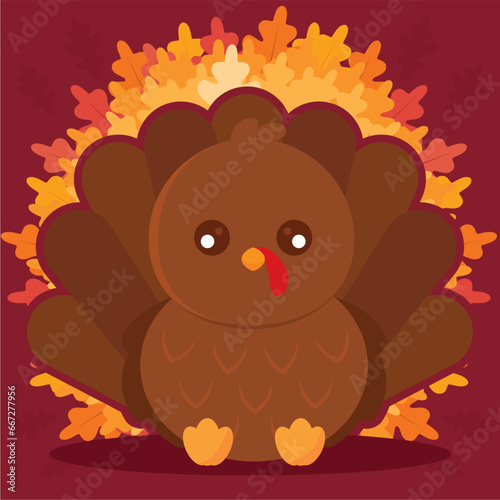 Isolated cute turkey bird autumn animal character Vector