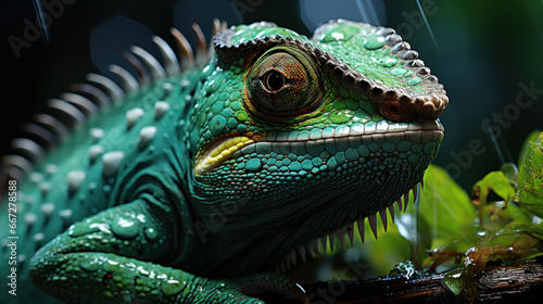 Vibrant Camouflage  Close-Up of a Green Chameleon. Generative AI