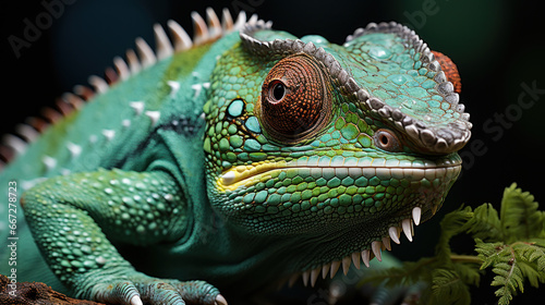 Vibrant Camouflage  Close-Up of a Green Chameleon. Generative AI